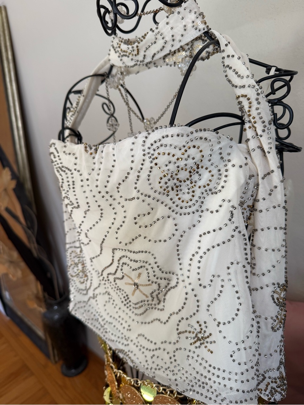Thirty/Thirty LA  White Beaded strapless crop top with matching accessory